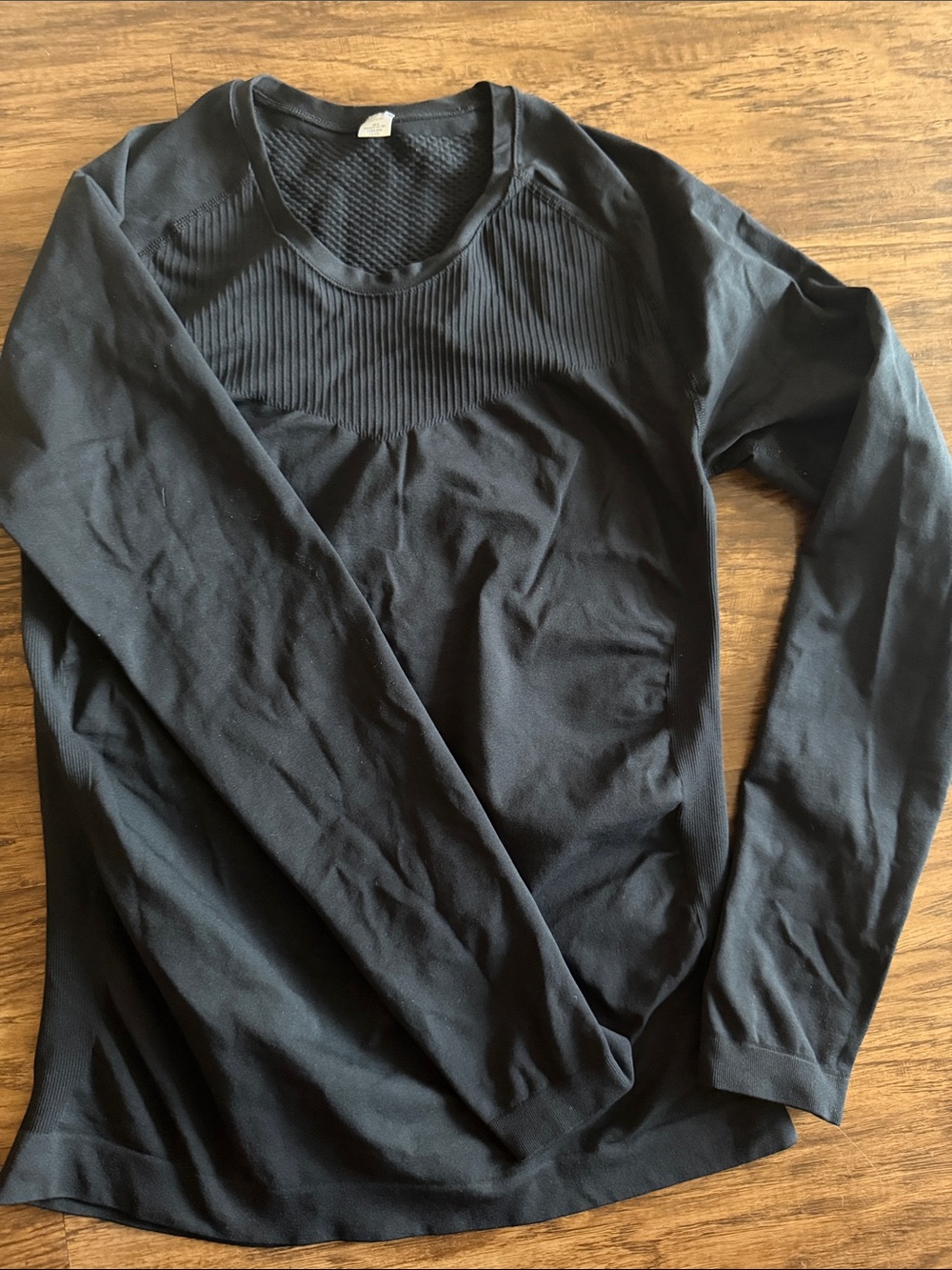 Zella Black Long-Sleeve Ribbed Yoke Performance Top